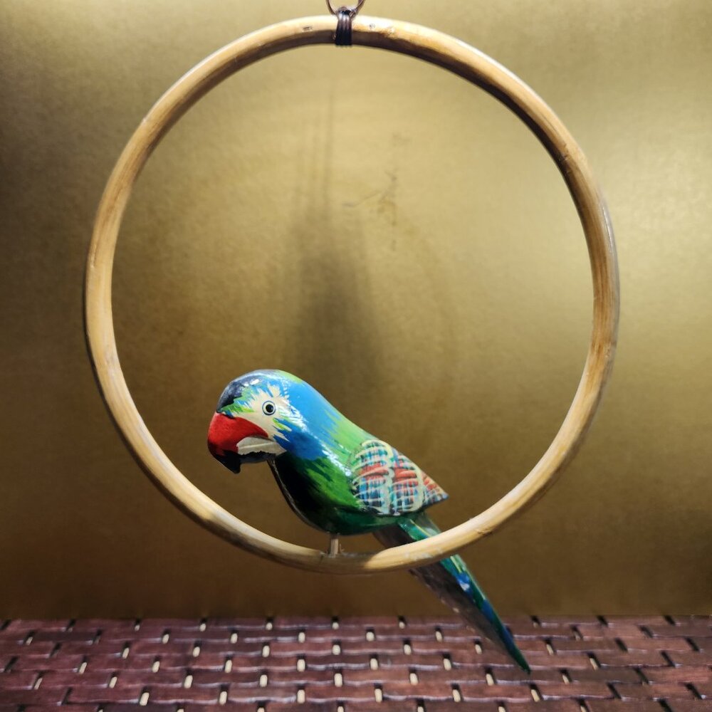 Hand-Painted Green Parrot Hanging Ornament by